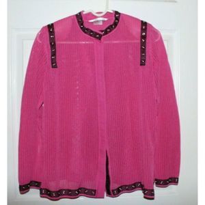 Exclusively Misook Cardigan Sweater Pink Black XS